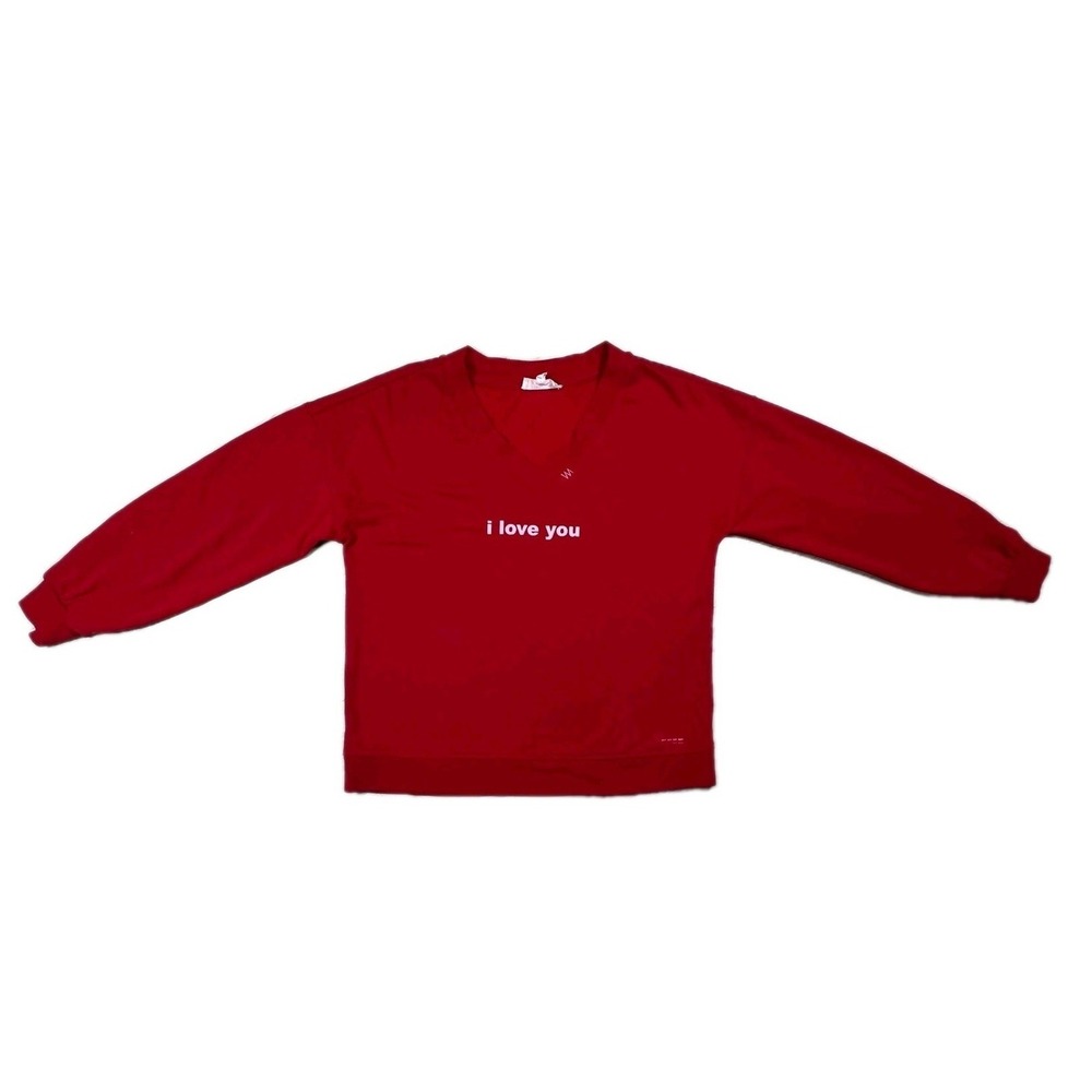 ALI+MALLY "i love you" V Neck Long Sleeve Sweatshirt Women's XS Cotton Blend